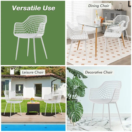 Set of 4 Heavy Duty Modern Dining Chair with Airy Hollow Backrest-White - White - Dining Chairs