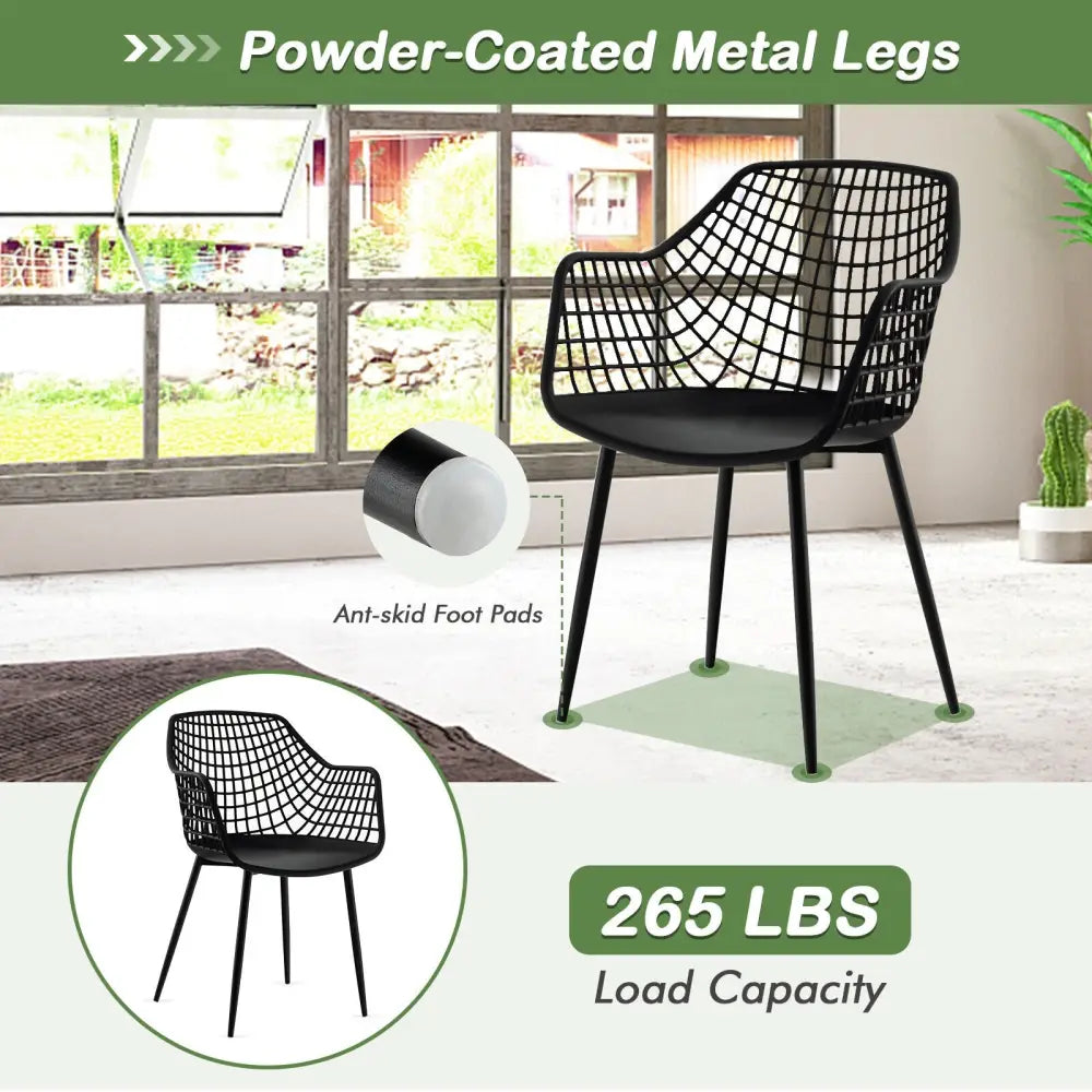Set of 4 Heavy Duty Modern Dining Chair with Airy Hollow Backrest-Black - Black - Dining Chairs
