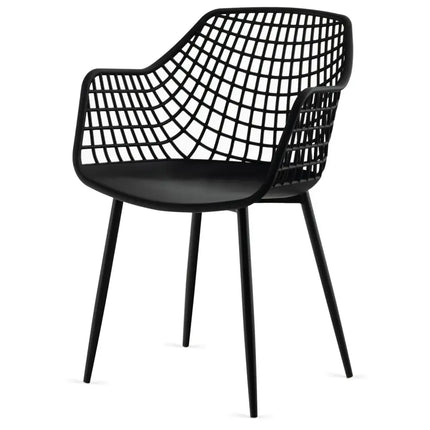 Set of 4 Heavy Duty Modern Dining Chair with Airy Hollow Backrest-Black - Black - Dining Chairs