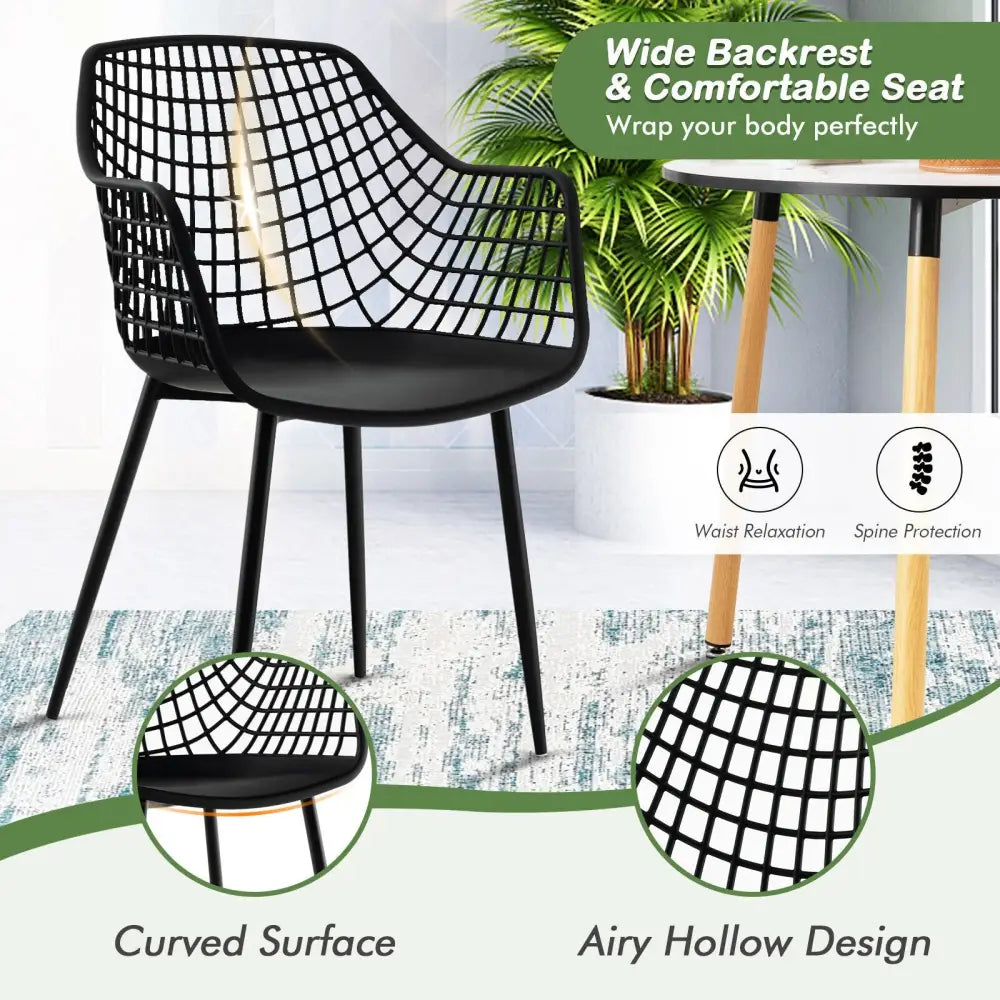 Set of 4 Heavy Duty Modern Dining Chair with Airy Hollow Backrest-Black - Black - Dining Chairs