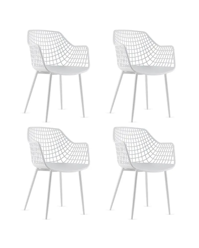 Set of 4 Heavy Duty Modern Dining Chair with Airy Hollow Backrest-White - White - Dining Chairs