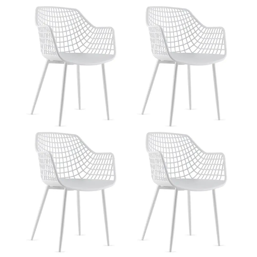 Set of 4 Heavy Duty Modern Dining Chair with Airy Hollow Backrest-White - White - Dining Chairs