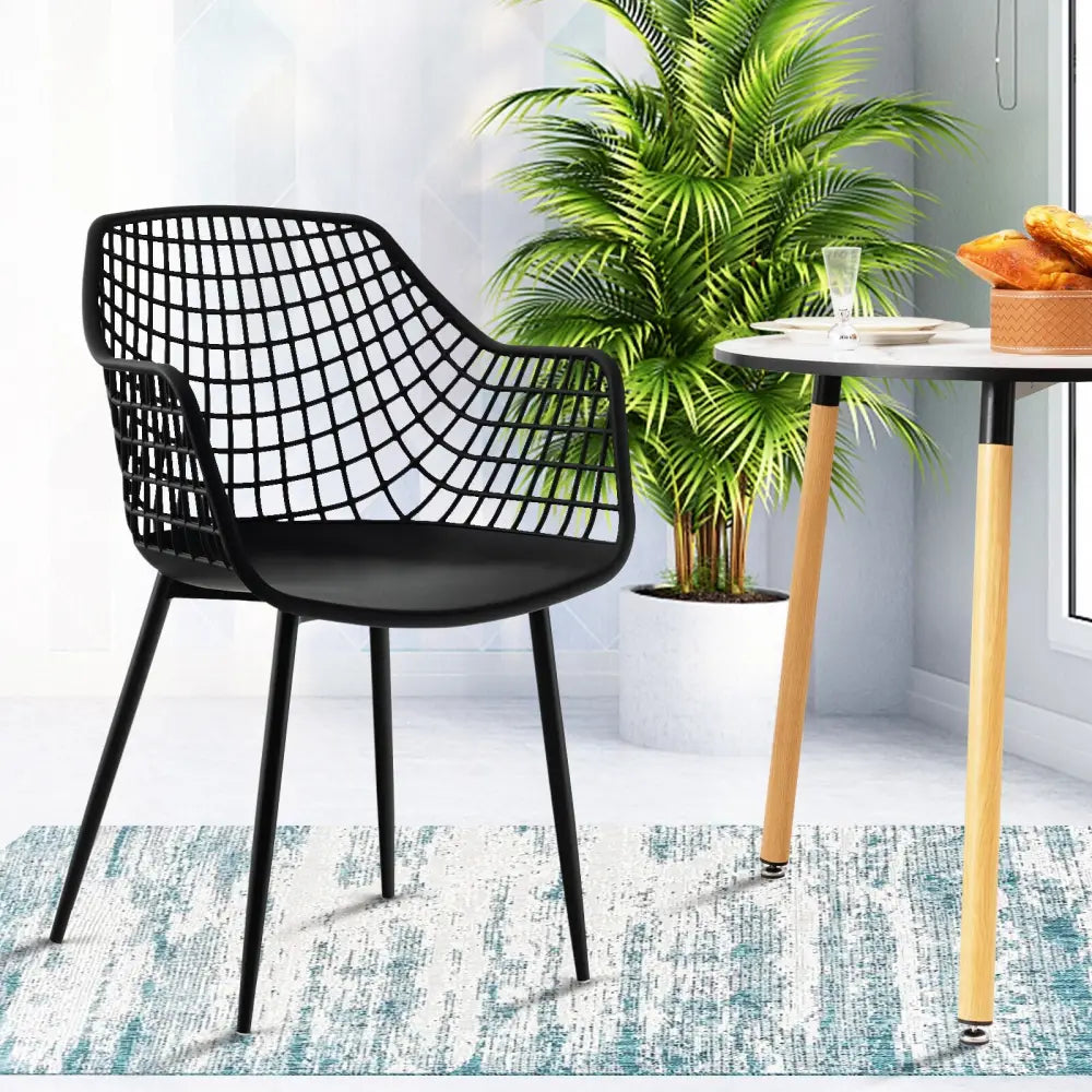 Set of 4 Heavy Duty Modern Dining Chair with Airy Hollow Backrest-Black - Black - Dining Chairs