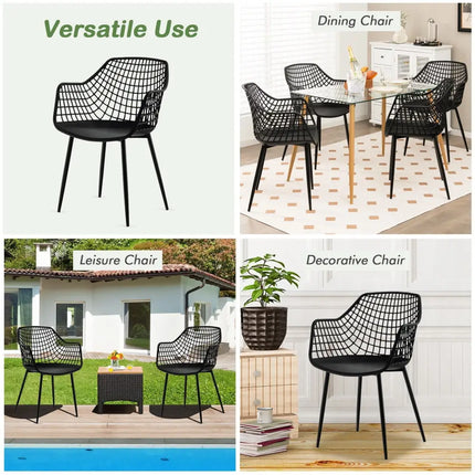Set of 4 Heavy Duty Modern Dining Chair with Airy Hollow Backrest-Black - Black - Dining Chairs