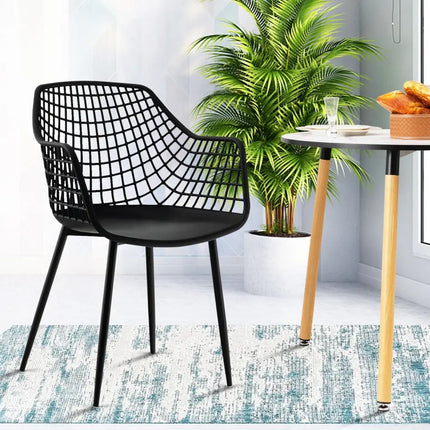 Set of 4 Heavy Duty Modern Dining Chair with Airy Hollow Backrest-Black - Black - Dining Chairs