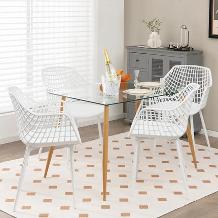 Set of 4 Heavy Duty Modern Dining Chair with Airy Hollow Backrest-White - White - Dining Chairs