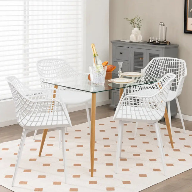 Set of 4 Heavy Duty Modern Dining Chair with Airy Hollow Backrest-White - White - Dining Chairs