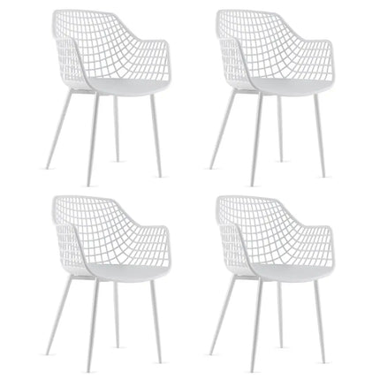 Set of 4 Heavy Duty Modern Dining Chair with Airy Hollow Backrest-White - White - Dining Chairs