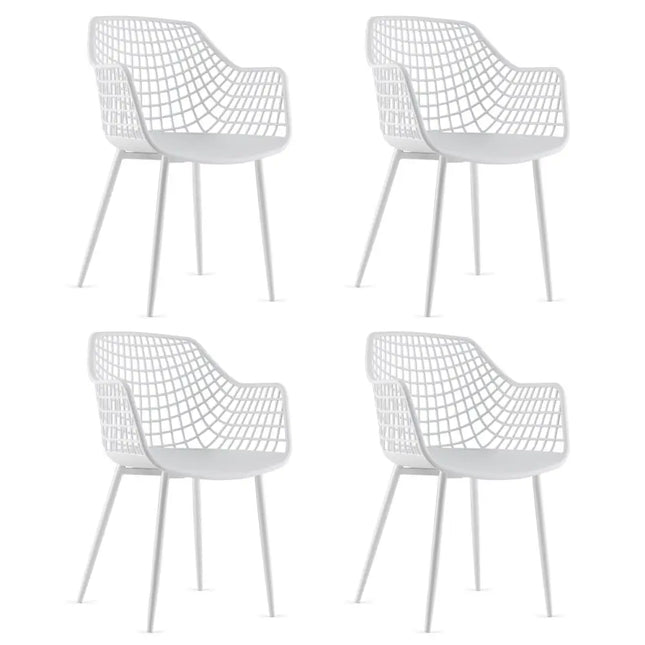 Set of 4 Heavy Duty Modern Dining Chair with Airy Hollow Backrest-White - White - Dining Chairs