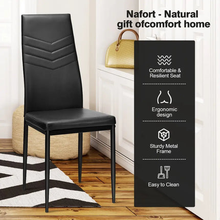 Set of 4 High Back Dining Chairs with PVC Leather and Non-Slip Feet Pads - Black - Dining Chairs