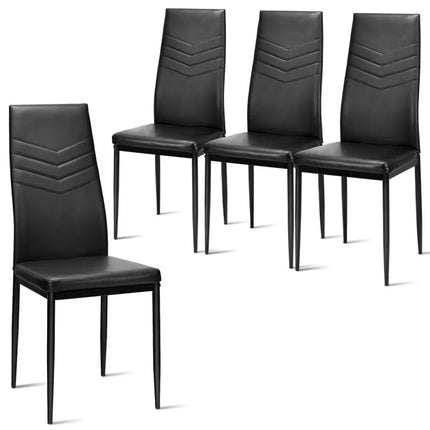 Set of 4 High Back Dining Chairs with PVC Leather and Non-Slip Feet Pads - Black - Dining Chairs