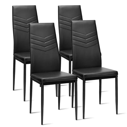 Set of 4 High Back Dining Chairs with PVC Leather and Non-Slip Feet Pads - Black - Dining Chairs