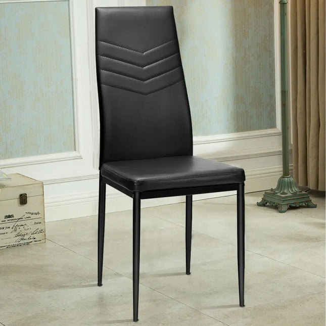 Set of 4 High Back Dining Chairs with PVC Leather and Non-Slip Feet Pads - Black - Dining Chairs