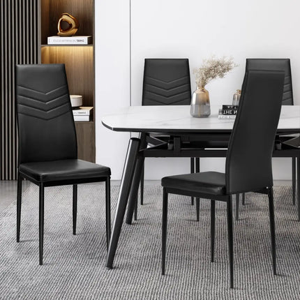 Set of 4 High Back Dining Chairs with PVC Leather and Non-Slip Feet Pads - Black - Dining Chairs