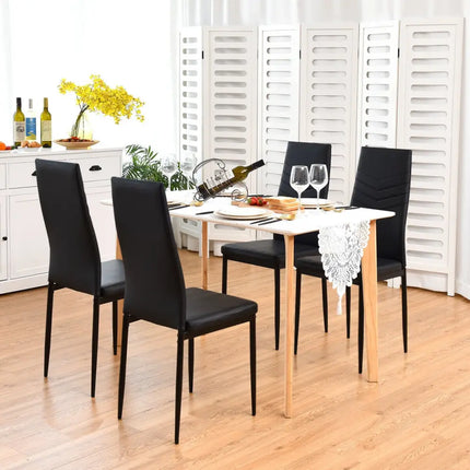 Set of 4 High Back Dining Chairs with PVC Leather and Non-Slip Feet Pads - Black - Dining Chairs