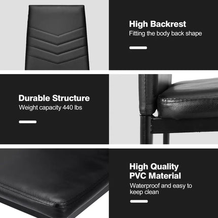 Set of 4 High Back Dining Chairs with PVC Leather and Non-Slip Feet Pads - Black - Dining Chairs