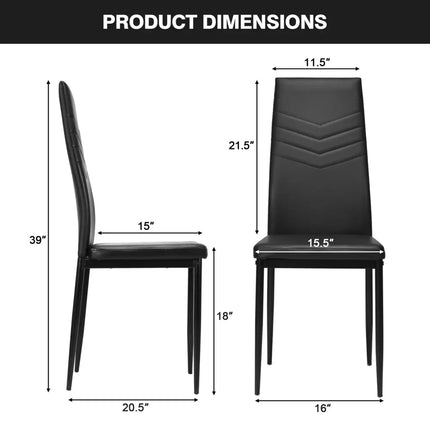 Set of 4 High Back Dining Chairs with PVC Leather and Non-Slip Feet Pads - Black - Dining Chairs