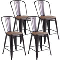 Set of 4 Industrial Metal Counter Stool Dining Chairs with Removable Backrests-Cooper - Brown - Bar Stools