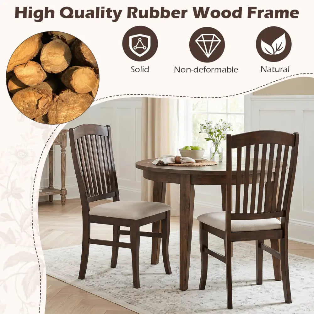 Set of 4 Kitchen Side Chairs with Rubber Wood Frame and Comfy Padded Seat-Brown & White - Brown & White - Dining Chairs