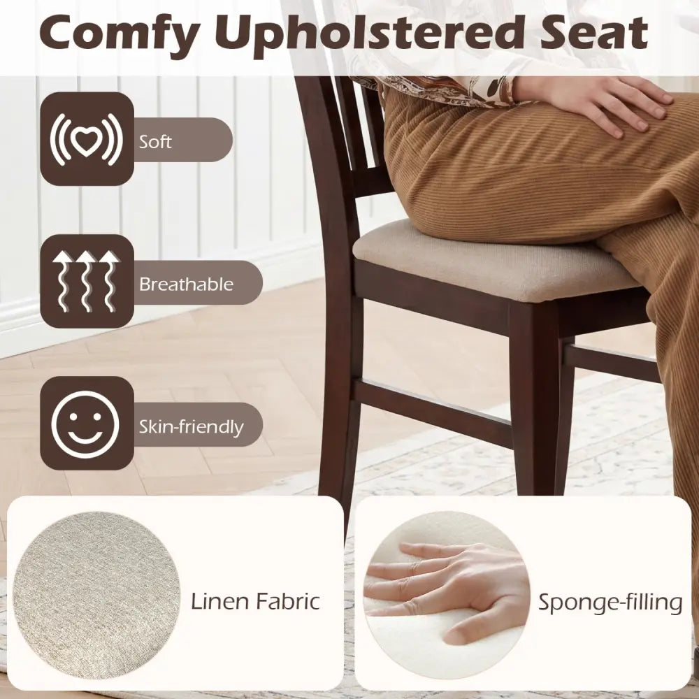 Set of 4 Kitchen Side Chairs with Rubber Wood Frame and Comfy Padded Seat-Brown & White - Brown & White - Dining Chairs