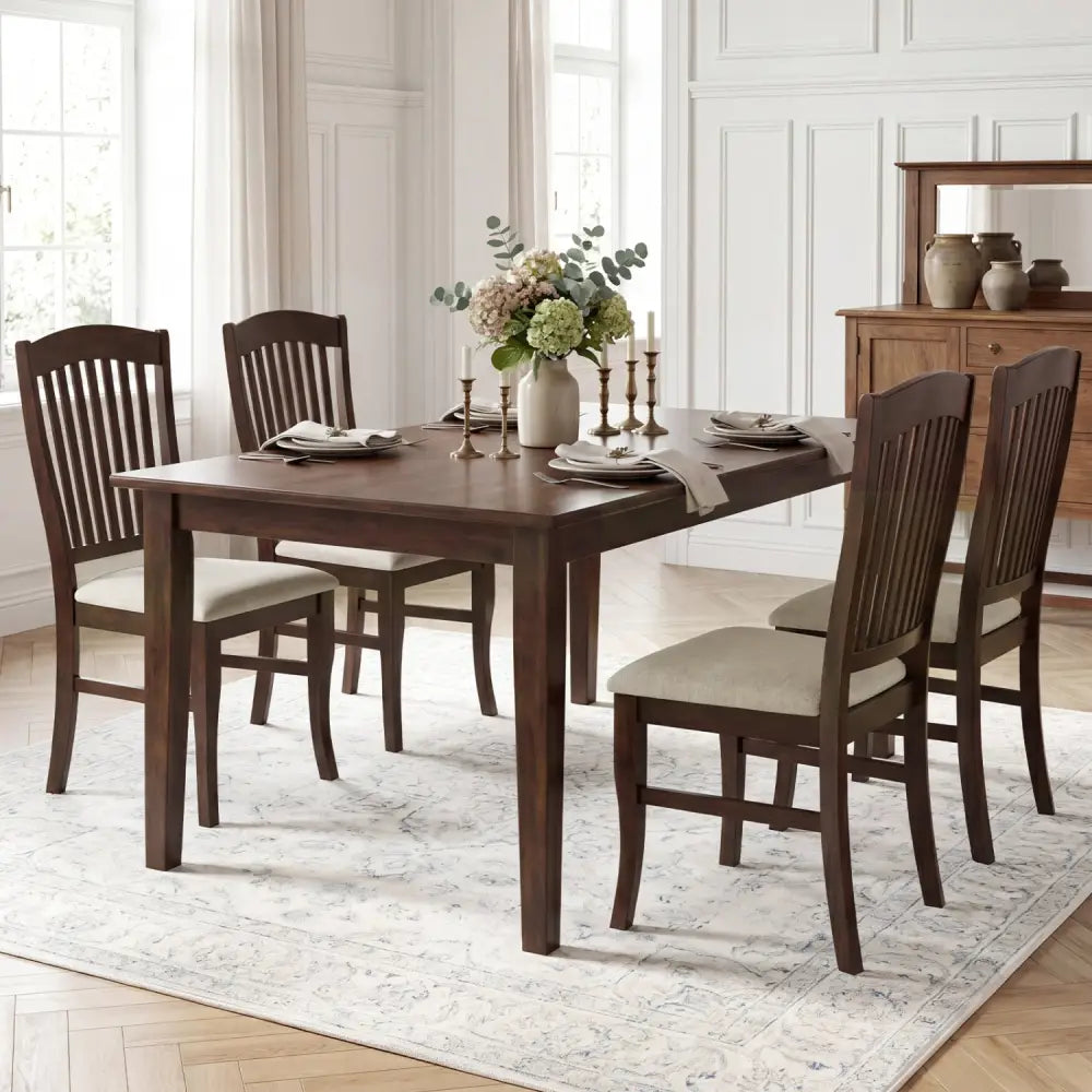 Set of 4 Kitchen Side Chairs with Rubber Wood Frame and Comfy Padded Seat-Brown & White - Brown & White - Dining Chairs