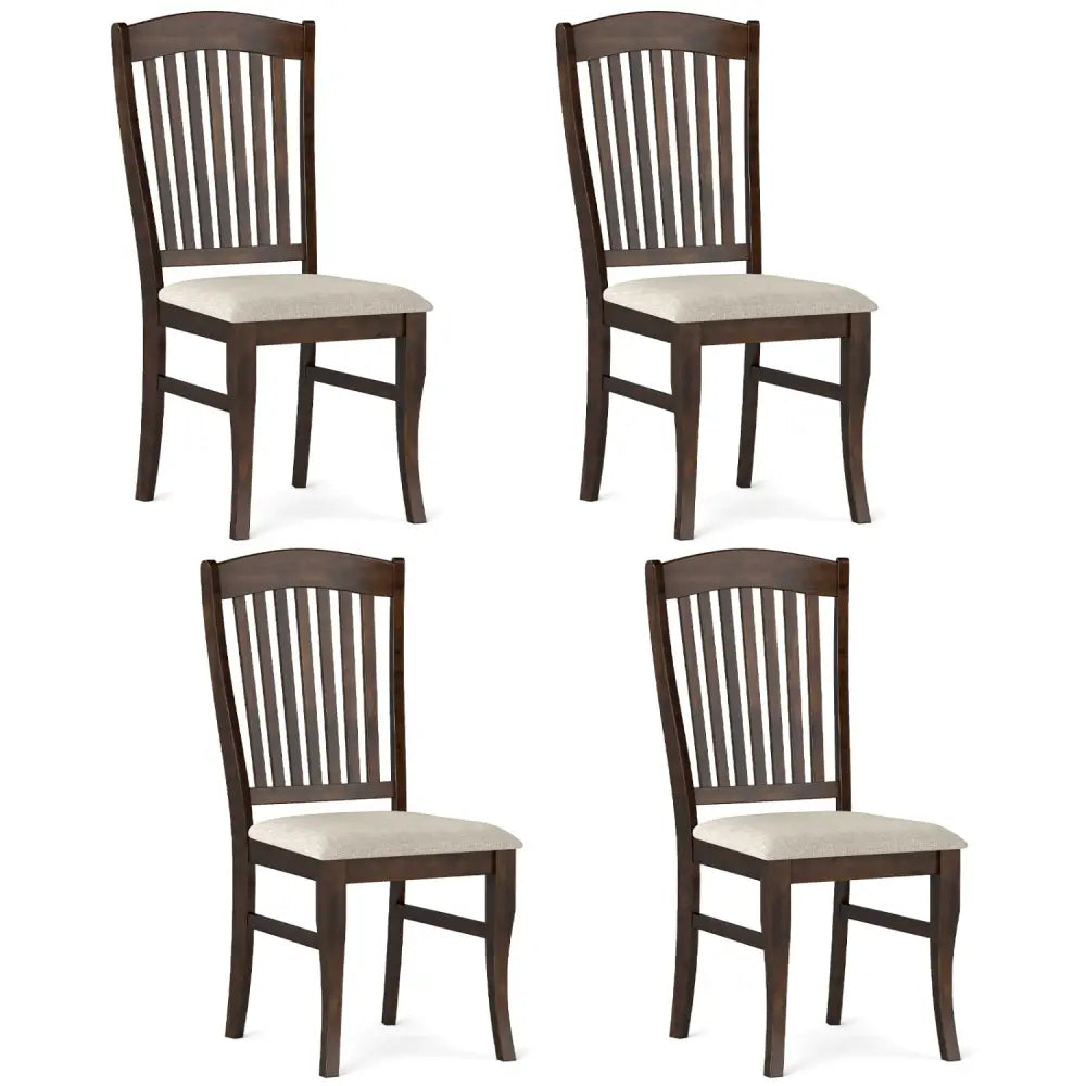 Set of 4 Kitchen Side Chairs with Rubber Wood Frame and Comfy Padded Seat-Brown & White - Brown & White - Dining Chairs