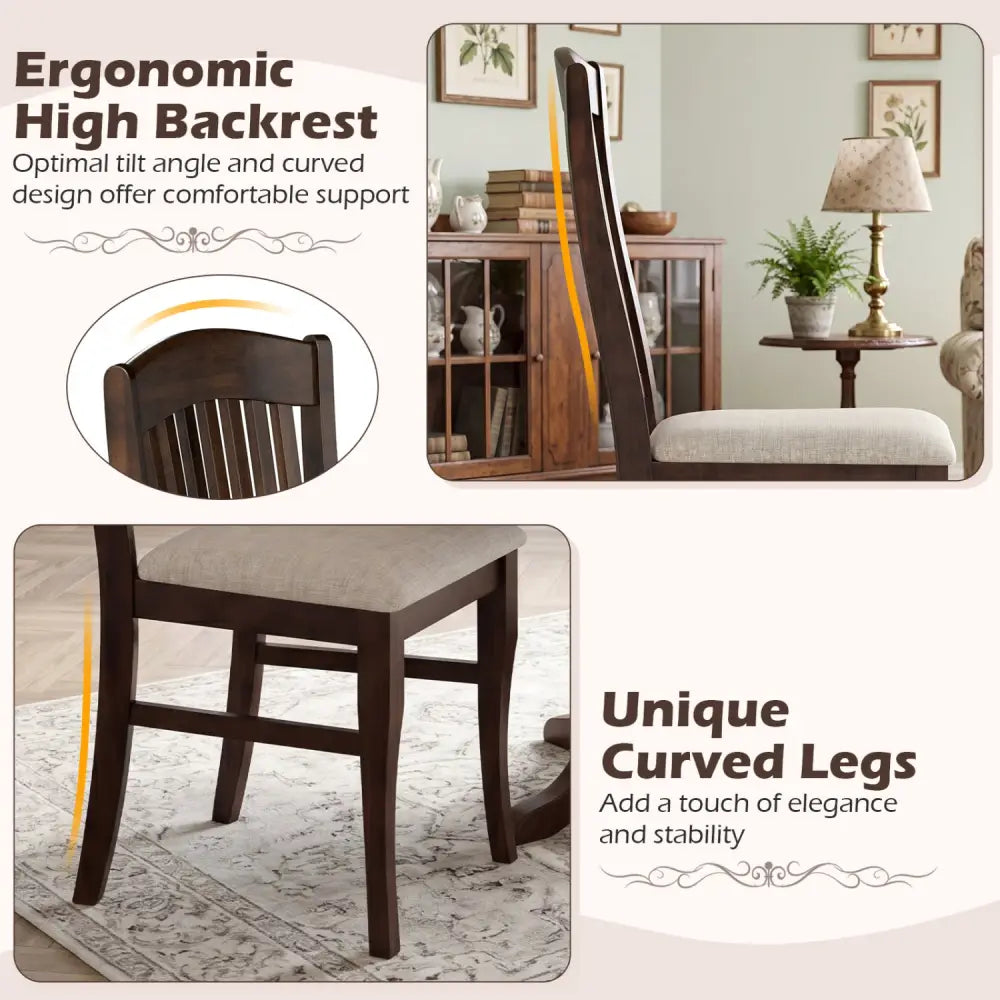 Set of 4 Kitchen Side Chairs with Rubber Wood Frame and Comfy Padded Seat-Brown & White - Brown & White - Dining Chairs