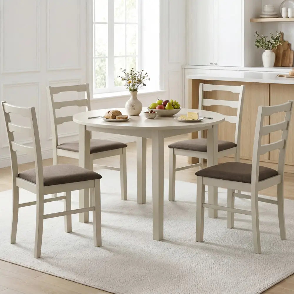 Set of 4 Linen Style Upholstered Dining Chairs with Wood Frames-White - White - Dining Chairs