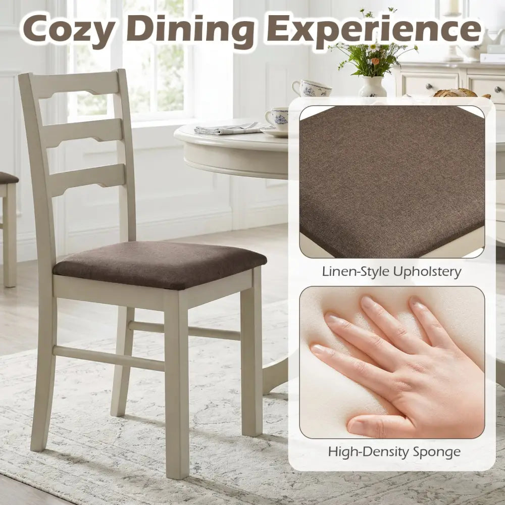 Set of 4 Linen Style Upholstered Dining Chairs with Wood Frames-White - White - Dining Chairs