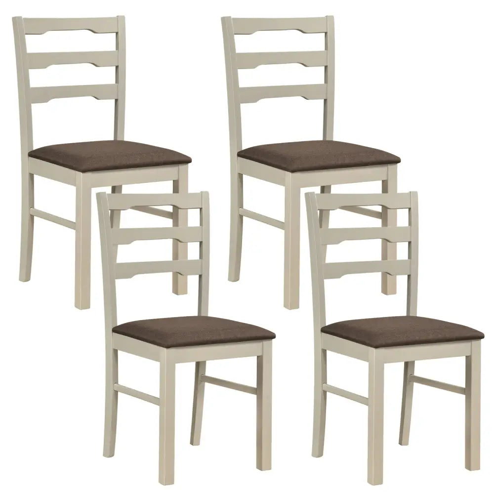 Set of 4 Linen Style Upholstered Dining Chairs with Wood Frames-White - White - Dining Chairs