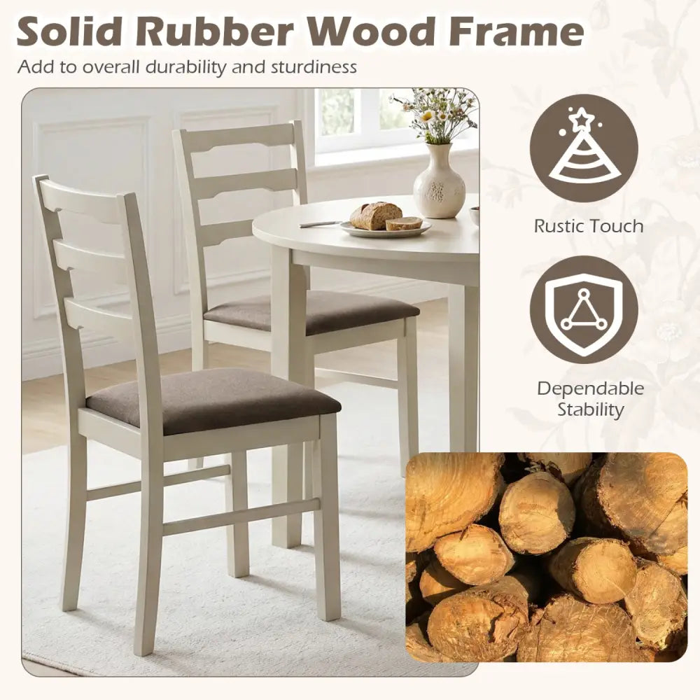 Set of 4 Linen Style Upholstered Dining Chairs with Wood Frames-White - White - Dining Chairs