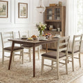 Set of 4 Linen Style Upholstered Dining Chairs with Wood Frames-White - White - Dining Chairs