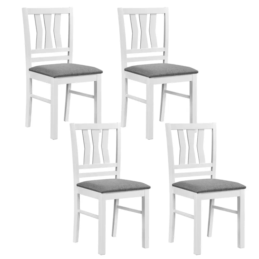 Set of 4 Linen Style Upholstered Kitchen Chairs with Wood Frames-White - White - Dining Chairs