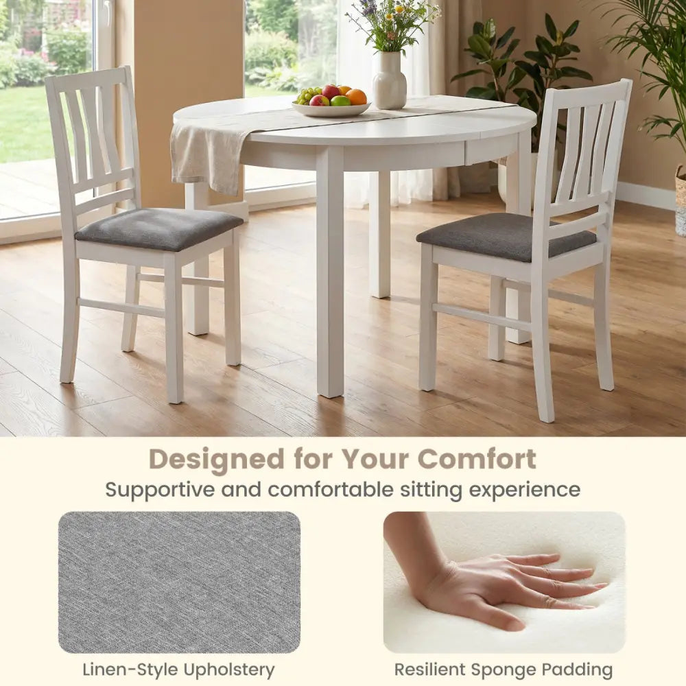 Set of 4 Linen Style Upholstered Kitchen Chairs with Wood Frames-White - White - Dining Chairs