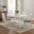 Set of 4 Linen Style Upholstered Kitchen Chairs with Wood Frames-White - White - Dining Chairs