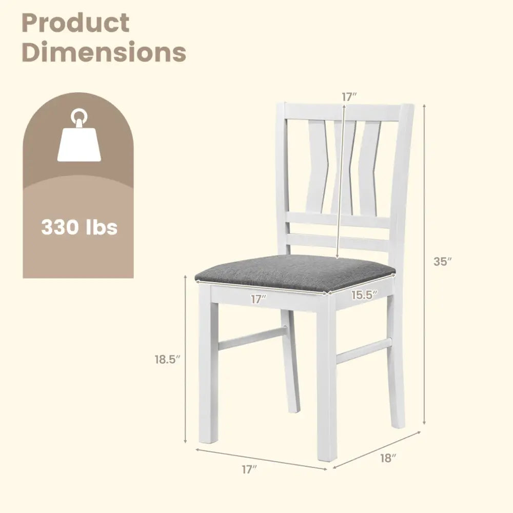 Set of 4 Linen Style Upholstered Kitchen Chairs with Wood Frames-White - White - Dining Chairs