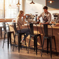 Set of 4 Metal Bar Stools with Backrests and Footrests-Black - Black - Bar Stools