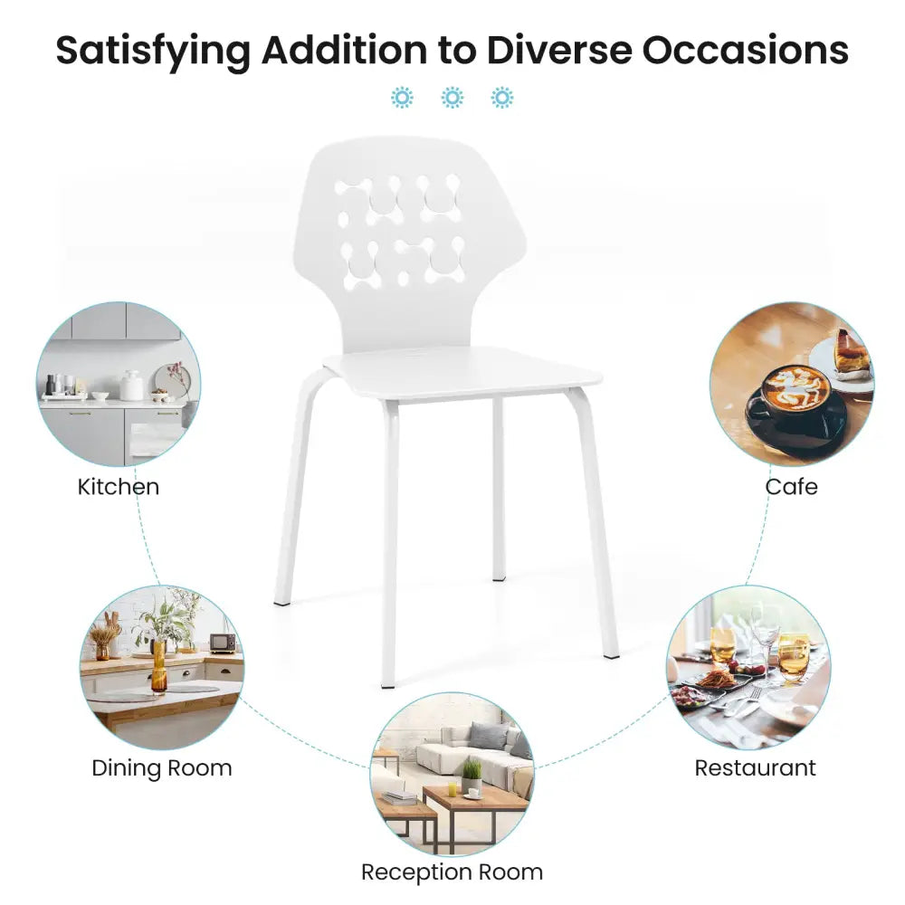 Set of 4 Metal Dining Chair with Hollowed Backrest and Metal Legs-White - White - Dining Chairs