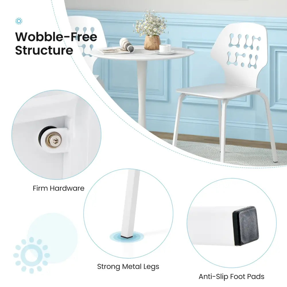Set of 4 Metal Dining Chair with Hollowed Backrest and Metal Legs-White - White - Dining Chairs