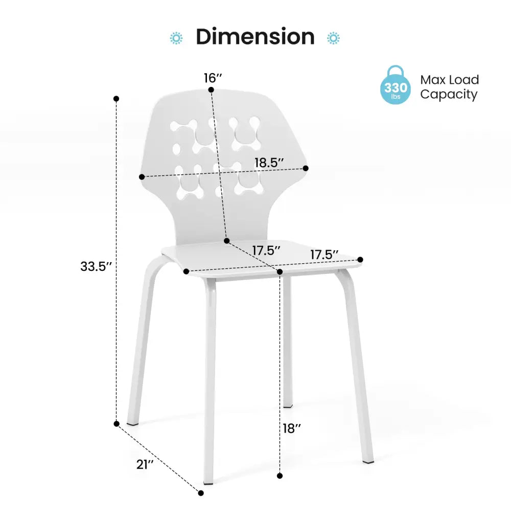 Set of 4 Metal Dining Chair with Hollowed Backrest and Metal Legs-White - White - Dining Chairs