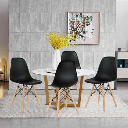 Set of 4 Modern Dining Side Chair Wood Legs-Black - Black - Dining Chairs