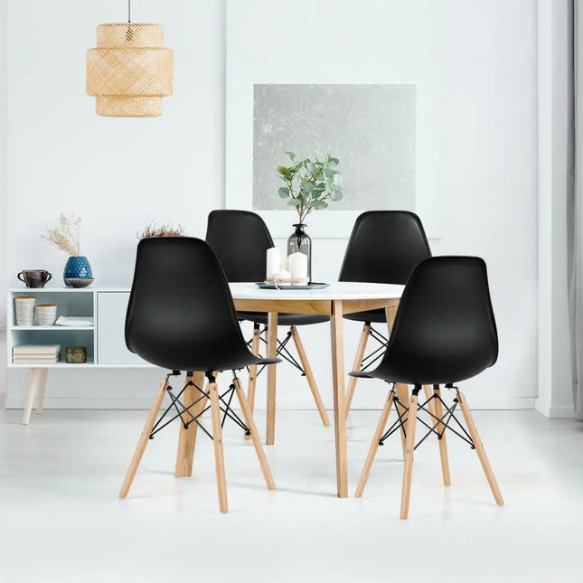 Set of 4 Modern Dining Side Chair Wood Legs-Black - Black - Dining Chairs