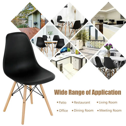 Set of 4 Modern Dining Side Chair Wood Legs-Black - Black - Dining Chairs