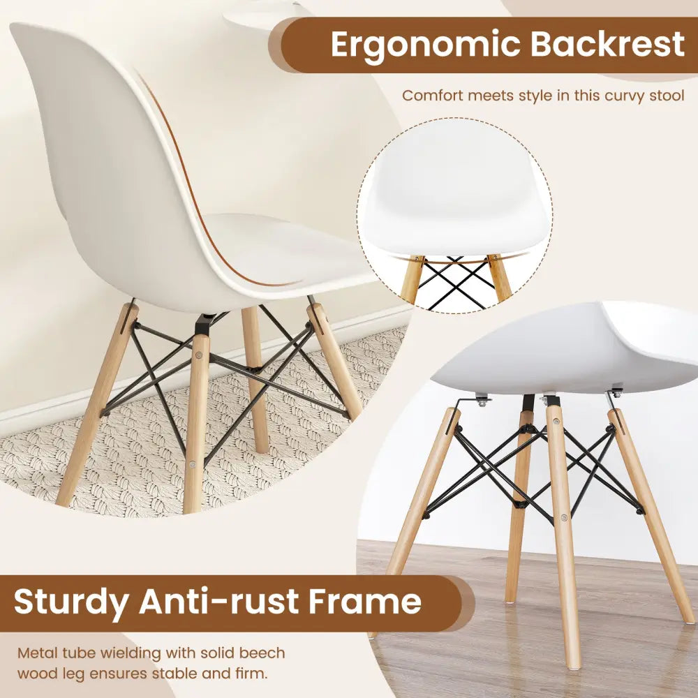 Set of 4 Modern Dining Side Chair Wood Legs-White - White - Dining Chairs