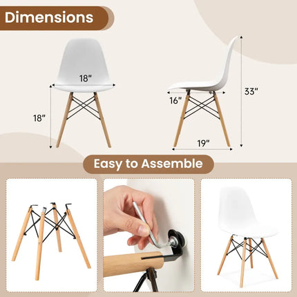 Set of 4 Modern Dining Side Chair Wood Legs-White - White - Dining Chairs