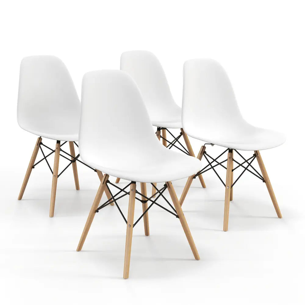 Set of 4 Modern Dining Side Chair Wood Legs-White - White - Dining Chairs
