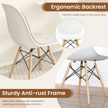 Set of 4 Modern Dining Side Chair Wood Legs-White - White - Dining Chairs