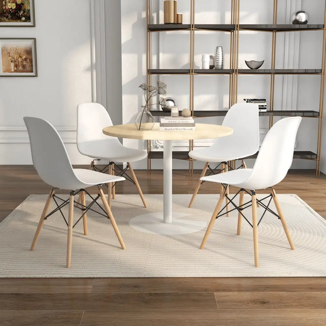 Set of 4 Modern Dining Side Chair Wood Legs-White - White - Dining Chairs