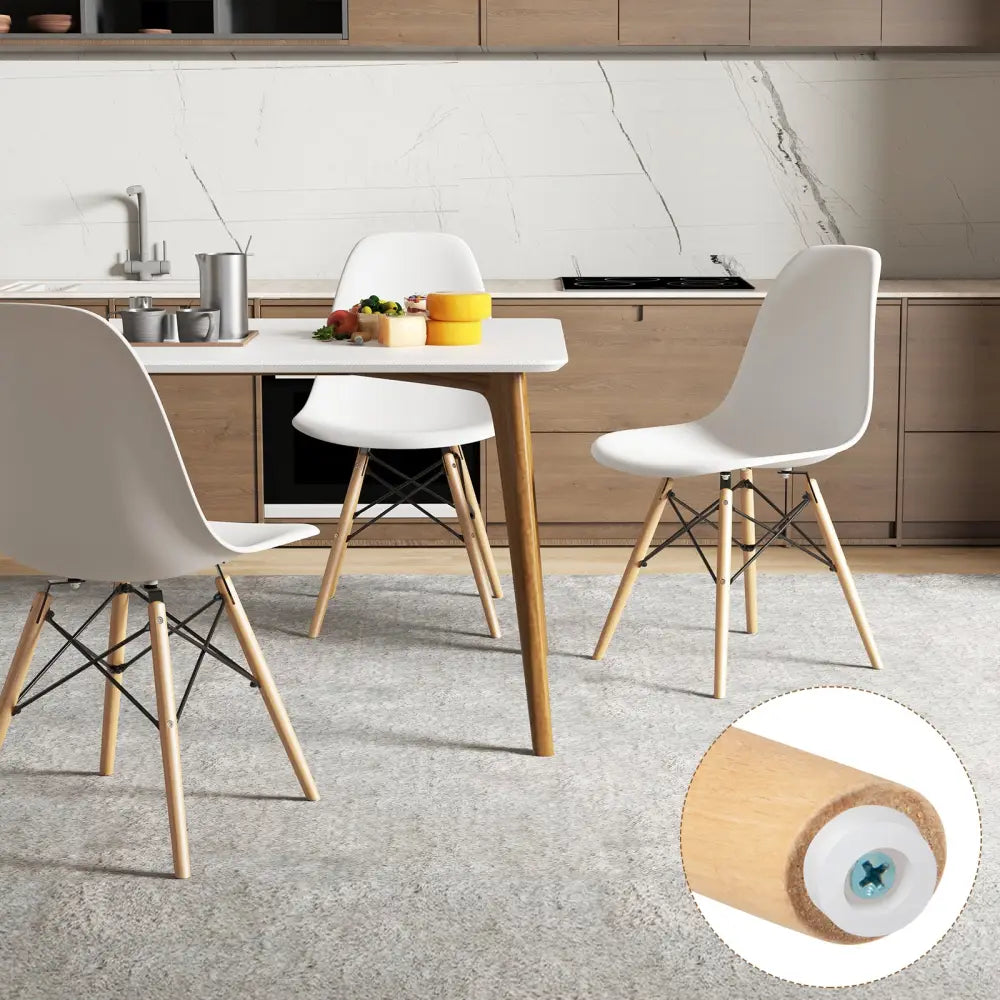Set of 4 Modern Dining Side Chair Wood Legs-White - White - Dining Chairs