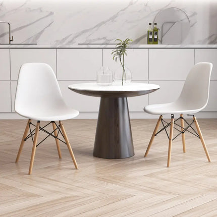 Set of 4 Modern Dining Side Chair Wood Legs-White - White - Dining Chairs